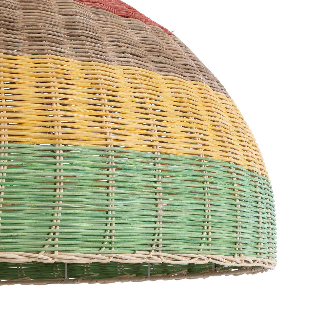 GloboStar® CABALLEROS 02054 Boho Κρεμαστό Φωτιστικό Μονόφωτο 1 x E27 AC220-240V IP20 - Φ70 x Υ48cm - Πράσινο με Κίτρινο και Μπεζ με Κόκκινο Ξύλινο Μπαμπού Πλέγμα Καμπάνα - 5 Χρόνια Εγγύηση - ledmania.gr