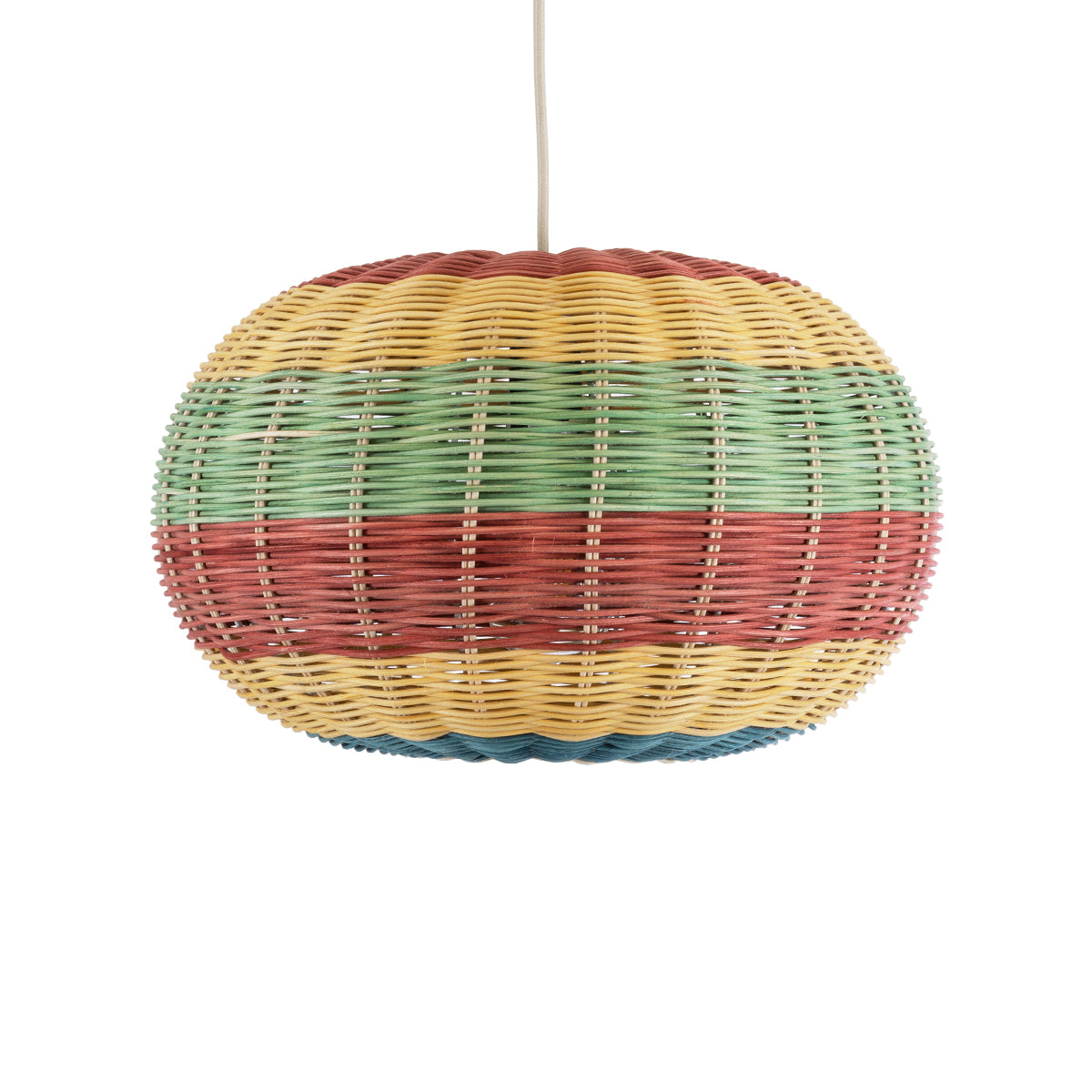 GloboStar® CABALLEROS 02055 Boho Κρεμαστό Φωτιστικό Μονόφωτο 1 x E27 AC220-240V IP20 - Φ40 x Υ25cm - Πράσινο με Κίτρινο και Μπλε με Κόκκινο Ξύλινο Μπαμπού Πλέγμα - 5 Χρόνια Εγγύηση - ledmania.gr