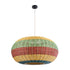 GloboStar® CABALLEROS 02056 Boho Κρεμαστό Φωτιστικό Μονόφωτο 1 x E27 AC220-240V IP20 - Φ70 x Υ36cm - Πράσινο με Κίτρινο και Μπλε με Κόκκινο Ξύλινο Μπαμπού Πλέγμα - 5 Χρόνια Εγγύηση - ledmania.gr