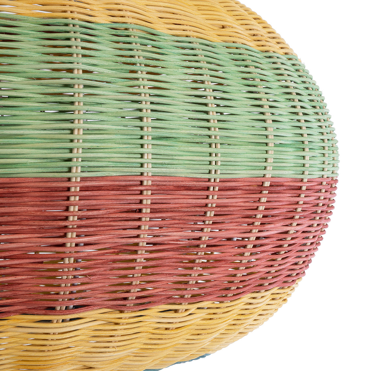 GloboStar® CABALLEROS 02056 Boho Κρεμαστό Φωτιστικό Μονόφωτο 1 x E27 AC220-240V IP20 - Φ70 x Υ36cm - Πράσινο με Κίτρινο και Μπλε με Κόκκινο Ξύλινο Μπαμπού Πλέγμα - 5 Χρόνια Εγγύηση - ledmania.gr