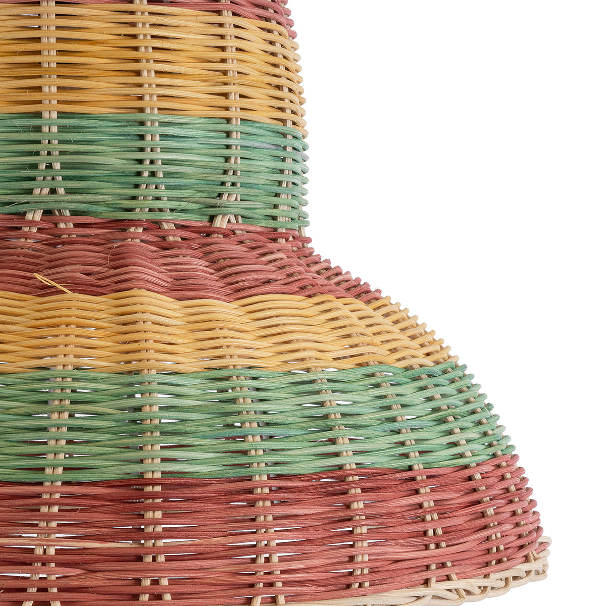 GloboStar® CABALLEROS 02057 Boho Κρεμαστό Φωτιστικό Μονόφωτο 1 x E27 AC220-240V IP20 - Φ40 x Υ30cm - Πράσινο με Κίτρινο και Μπεζ με Κόκκινο Ξύλινο Μπαμπού Πλέγμα Καμπάνα - 5 Χρόνια Εγγύηση - ledmania.gr