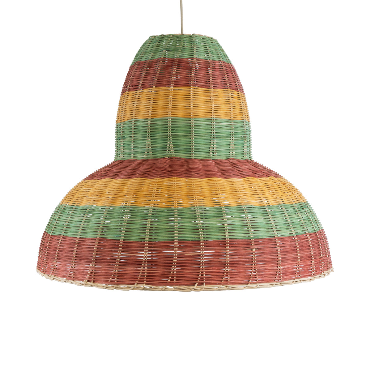 GloboStar® CABALLEROS 02058 Boho Κρεμαστό Φωτιστικό Μονόφωτο 1 x E27 AC220-240V IP20 - Φ70 x Υ60cm - Πράσινο με Κίτρινο και Μπεζ με Κόκκινο Ξύλινο Μπαμπού Πλέγμα Καμπάνα - 5 Χρόνια Εγγύηση - ledmania.gr