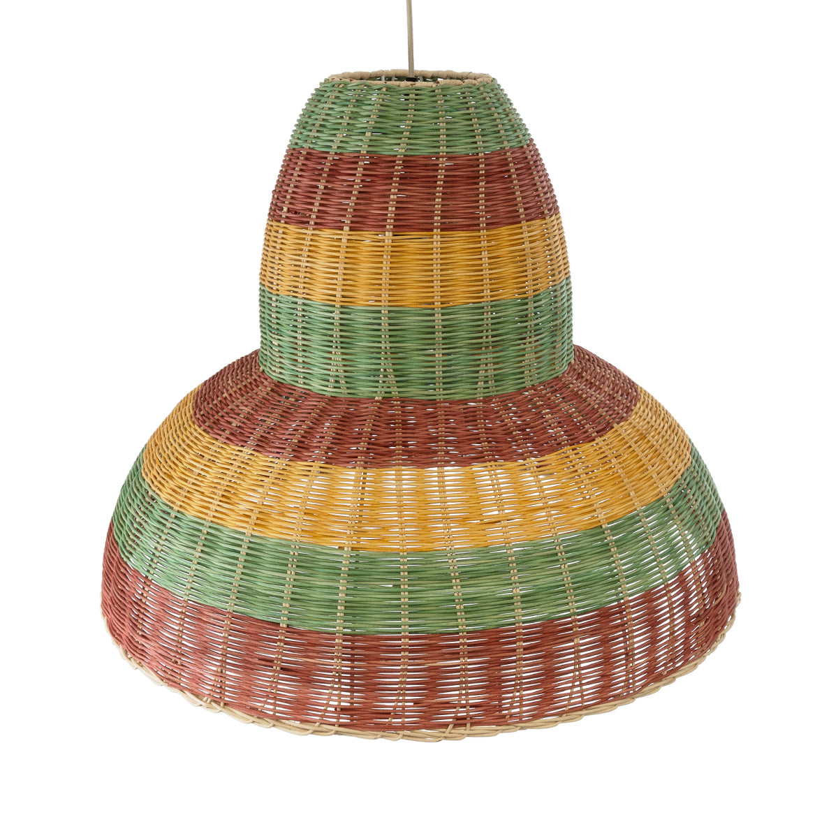 GloboStar® CABALLEROS 02058 Boho Κρεμαστό Φωτιστικό Μονόφωτο 1 x E27 AC220-240V IP20 - Φ70 x Υ60cm - Πράσινο με Κίτρινο και Μπεζ με Κόκκινο Ξύλινο Μπαμπού Πλέγμα Καμπάνα - 5 Χρόνια Εγγύηση - ledmania.gr