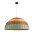 GloboStar® CABALLEROS 02061 Boho Κρεμαστό Φωτιστικό Οροφής Μονόφωτο 1 x E27 AC220-240V IP20 - Φ70 x Υ34cm - Πράσινο με Κίτρινο και Κόκκινο Ξύλινο Μπαμπού Πλέγμα Καμπάνα - 5 Χρόνια Εγγύηση - ledmania.gr