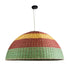 GloboStar® CABALLEROS 02062 Boho Κρεμαστό Φωτιστικό Οροφής Μονόφωτο 1 x E27 AC220-240V IP20 - Φ100 x Υ53cm - Πράσινο με Κίτρινο και Κόκκινο Ξύλινο Μπαμπού Πλέγμα Καμπάνα - 5 Χρόνια Εγγύηση - ledmania.gr