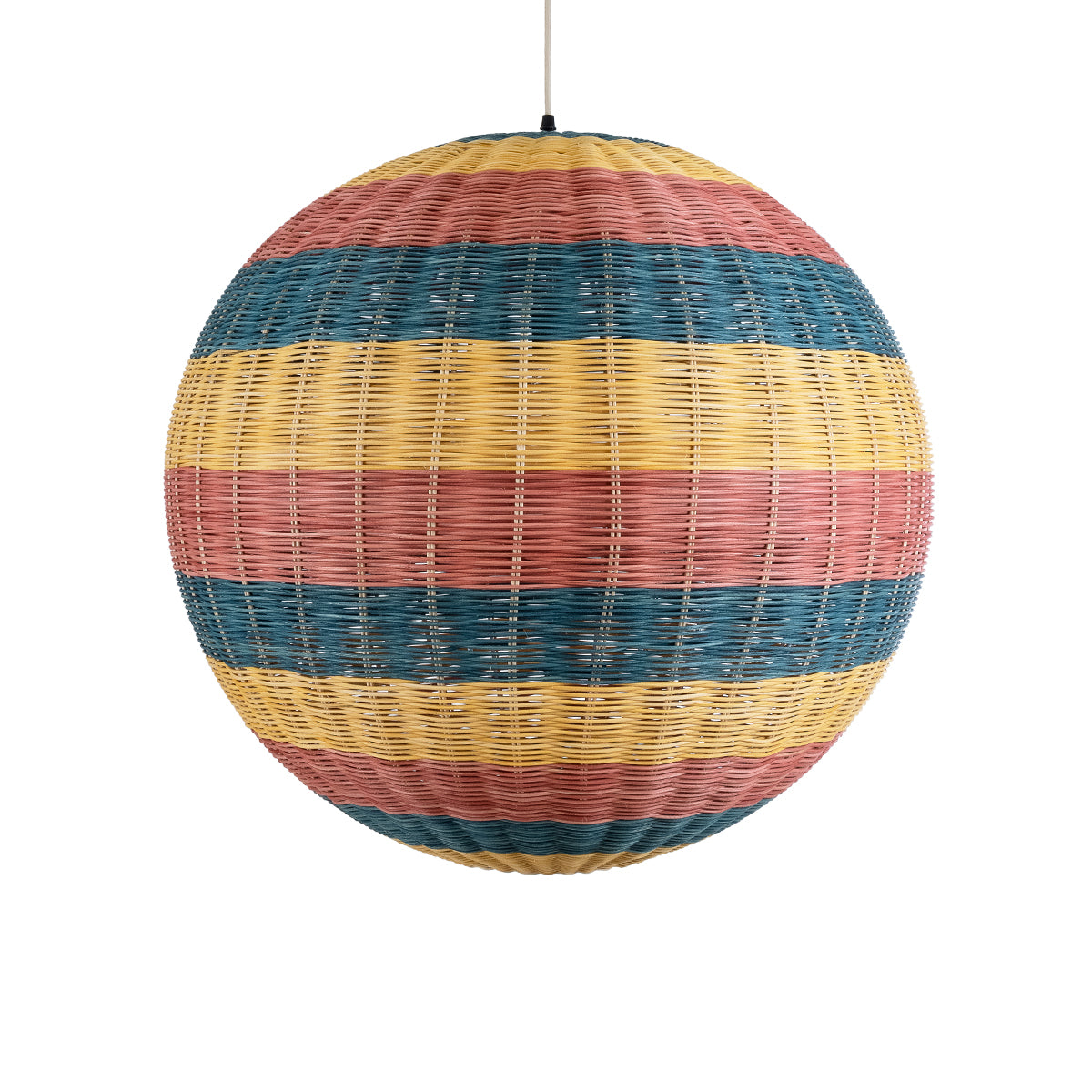 GloboStar® CABALLEROS 02063 Boho Κρεμαστό Φωτιστικό Οροφής Μονόφωτο 1 x E27 AC220-240V IP20 - Φ70 x Υ70cm - Μπλε με Κίτρινο και Κόκκινο Μπαμπού Πλέγμα Μπάλα - 5 Χρόνια Εγγύηση - ledmania.gr