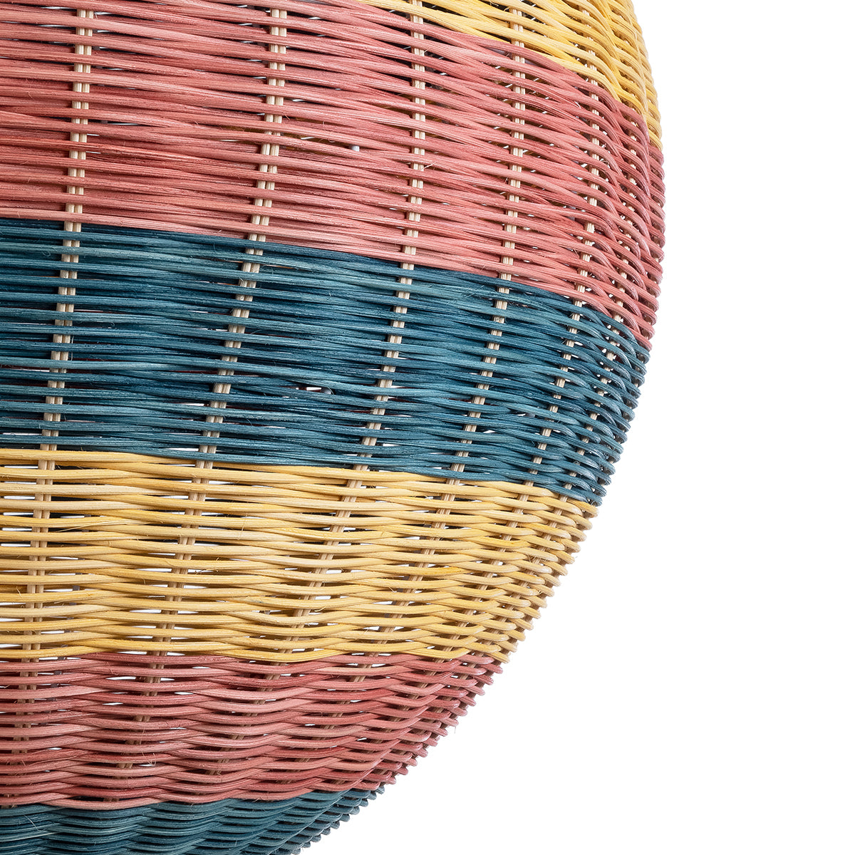 GloboStar® CABALLEROS 02063 Boho Κρεμαστό Φωτιστικό Οροφής Μονόφωτο 1 x E27 AC220-240V IP20 - Φ70 x Υ70cm - Μπλε με Κίτρινο και Κόκκινο Μπαμπού Πλέγμα Μπάλα - 5 Χρόνια Εγγύηση - ledmania.gr