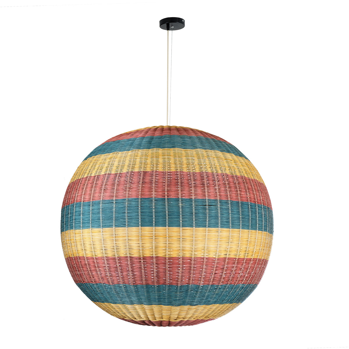 GloboStar® CABALLEROS 02064 Boho Κρεμαστό Φωτιστικό Οροφής Μονόφωτο 1 x E27 AC220-240V IP20 - Φ100 x Υ100cm - Μπλε με Κίτρινο και Κόκκινο Μπαμπού Πλέγμα Μπάλα - 5 Χρόνια Εγγύηση - ledmania.gr