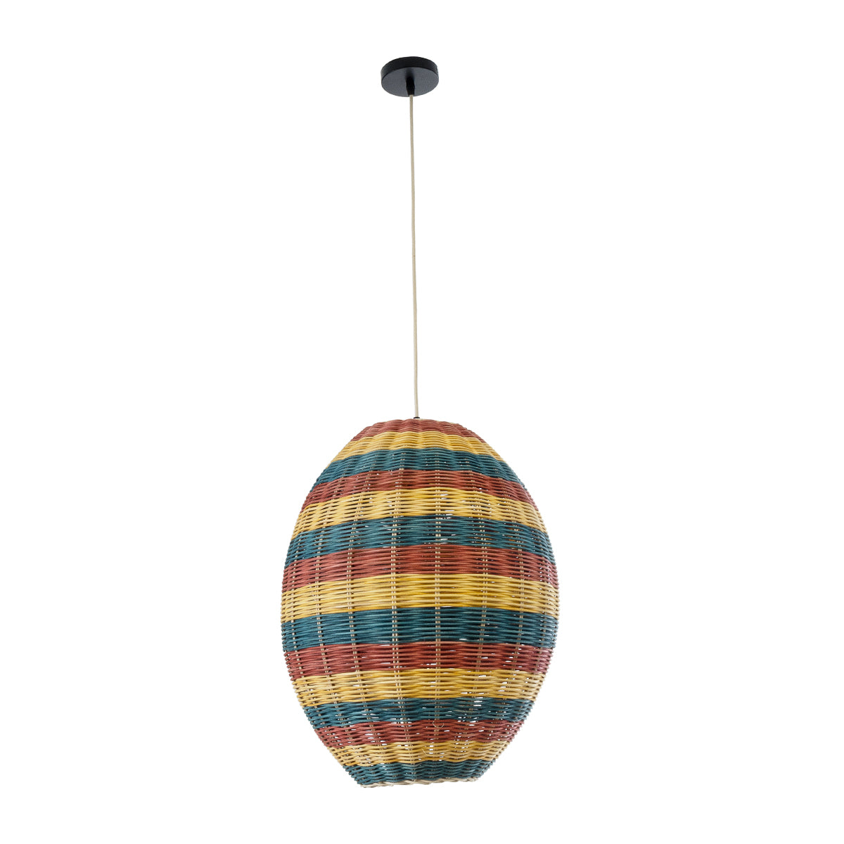 GloboStar® CABALLEROS 02065 Boho Κρεμαστό Φωτιστικό Μονόφωτο 1 x E27 AC220-240V IP20 - Φ40 x Υ50cm - Πράσινο με Κίτρινο και Μπλε με Κόκκινο Ξύλινο Μπαμπού Πλέγμα - 5 Χρόνια Εγγύηση - ledmania.gr