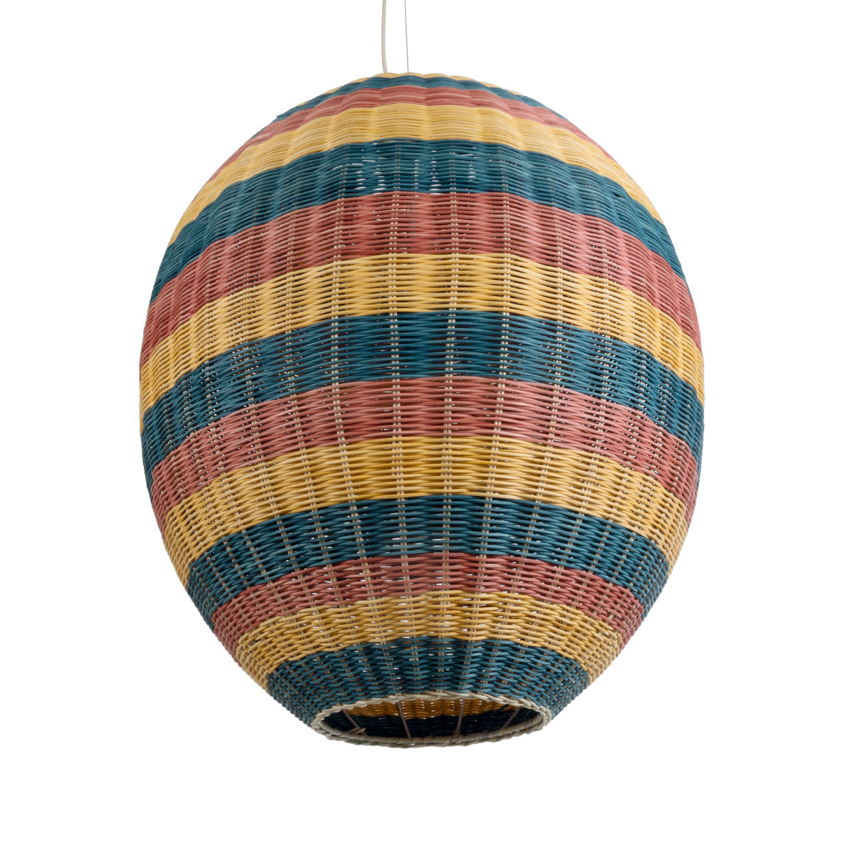 GloboStar® CABALLEROS 02066 Boho Κρεμαστό Φωτιστικό Οροφής Μονόφωτο 1 x E27 AC220-240V IP20 - Φ70 x Υ80cm - Πράσινο με Κίτρινο και Μπλε με Κόκκινο Ξύλινο Μπαμπού Πλέγμα - 5 Χρόνια Εγγύηση - ledmania.gr