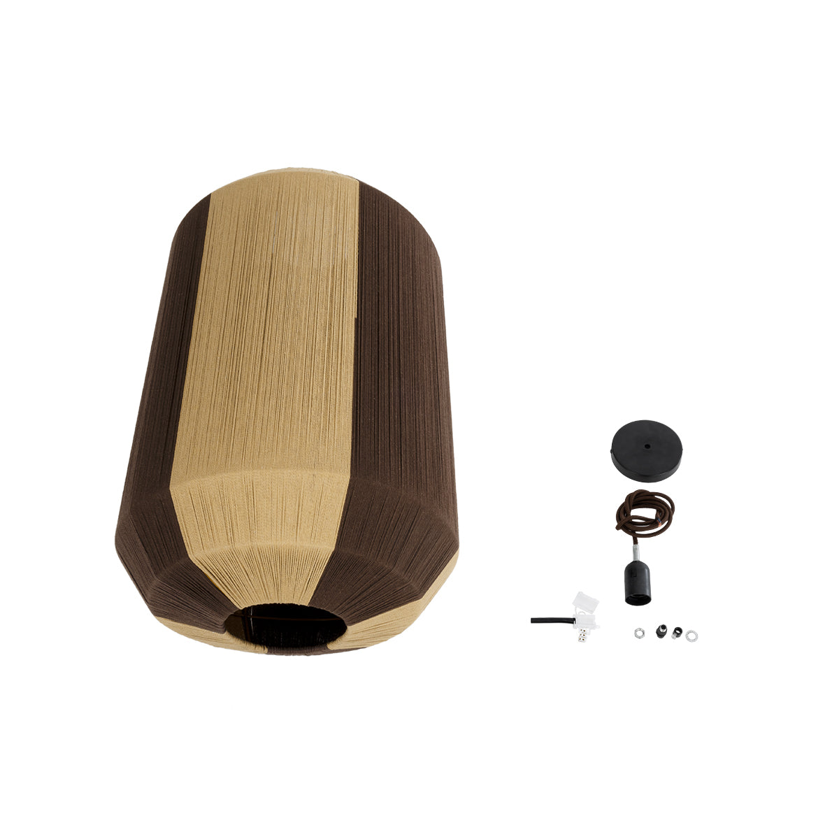 GloboStar® PROVEGLIA 02076 Boho Φωτιστικό Οροφής Μονόφωτο 1 x E27 AC220-240V IP20 - Φ50 x Υ80cm - Μπεζ με Καφέ Λεπτό Νήμα Βαμβακερό Πλέγμα Καμπάνα - 5 Χρόνια Εγγύηση - ledmania.gr