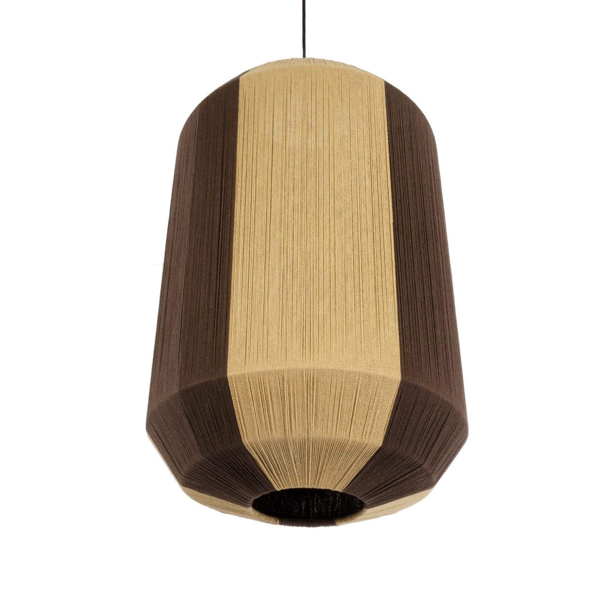 GloboStar® PROVEGLIA 02076 Boho Φωτιστικό Οροφής Μονόφωτο 1 x E27 AC220-240V IP20 - Φ50 x Υ80cm - Μπεζ με Καφέ Λεπτό Νήμα Βαμβακερό Πλέγμα Καμπάνα - 5 Χρόνια Εγγύηση - ledmania.gr