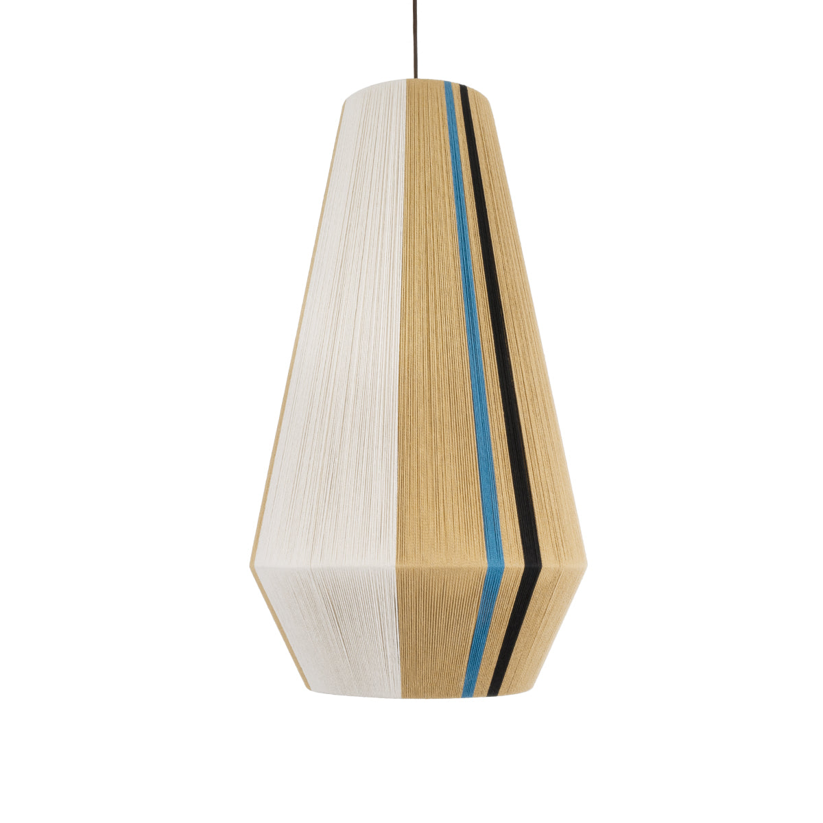 GloboStar® SALERNO 02079 Boho Φωτιστικό Οροφής Μονόφωτο 1 x E27 AC220-240V IP20 - Φ50 x Υ90cm - Μπεζ με Λευκό και Γαλάζια με Μαύρη Λεπτομέρεια Λεπτό Νήμα Βαμβακερό Πλέγμα Καμπάνα - 5 Χρόνια Εγγύηση - ledmania.gr