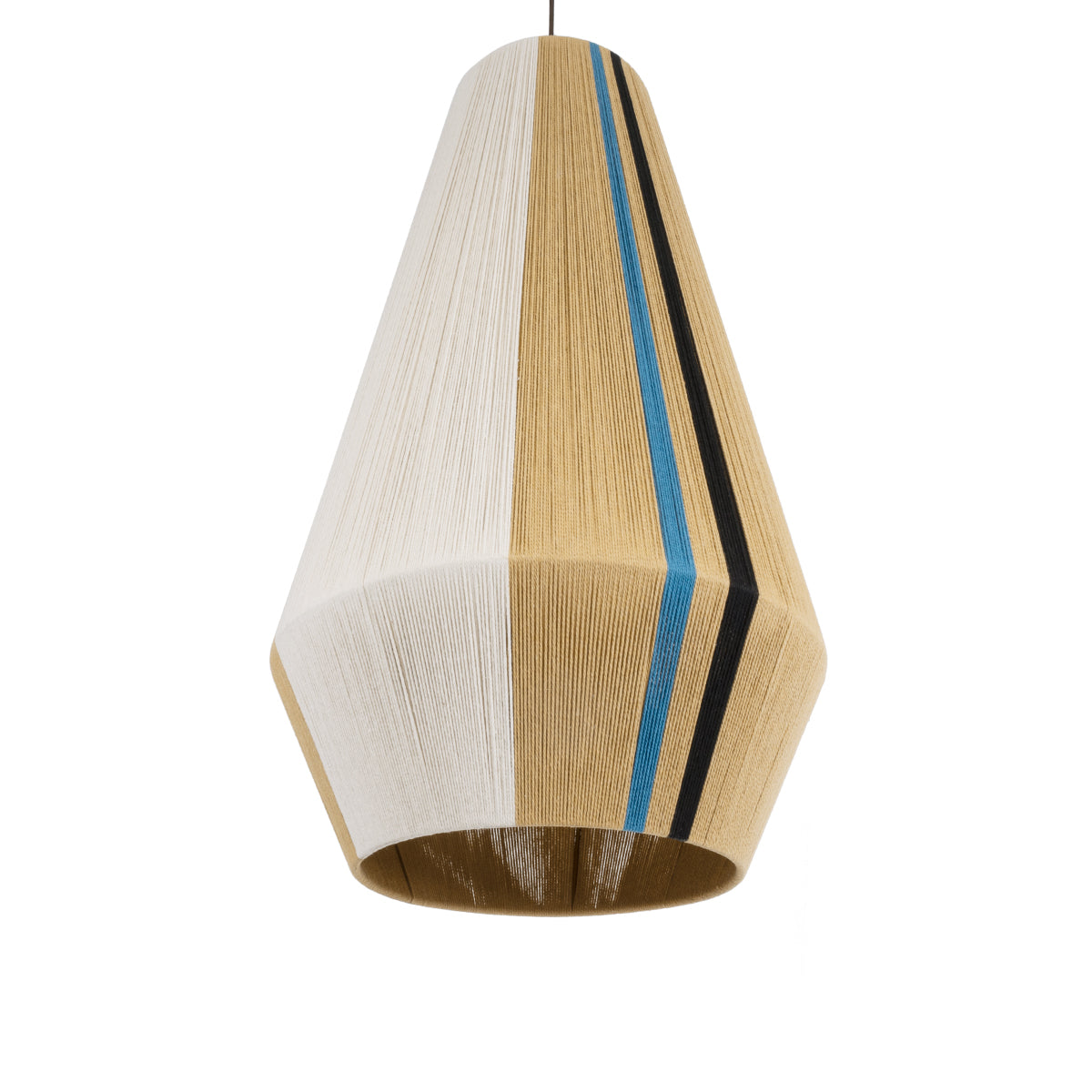GloboStar® SALERNO 02079 Boho Φωτιστικό Οροφής Μονόφωτο 1 x E27 AC220-240V IP20 - Φ50 x Υ90cm - Μπεζ με Λευκό και Γαλάζια με Μαύρη Λεπτομέρεια Λεπτό Νήμα Βαμβακερό Πλέγμα Καμπάνα - 5 Χρόνια Εγγύηση - ledmania.gr