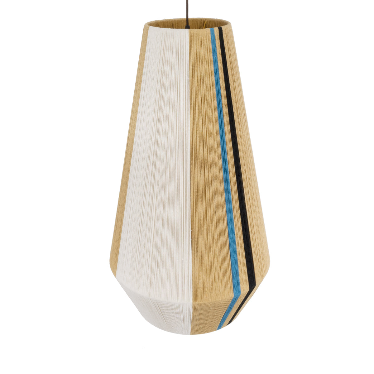 GloboStar® SALERNO 02079 Boho Φωτιστικό Οροφής Μονόφωτο 1 x E27 AC220-240V IP20 - Φ50 x Υ90cm - Μπεζ με Λευκό και Γαλάζια με Μαύρη Λεπτομέρεια Λεπτό Νήμα Βαμβακερό Πλέγμα Καμπάνα - 5 Χρόνια Εγγύηση - ledmania.gr