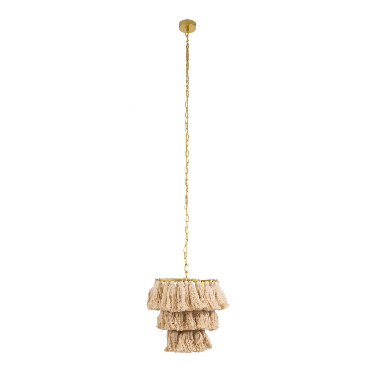 GloboStar® MISSOULA 02084 Boho Κρεμαστό Φωτιστικό Οροφής Μονόφωτο 1 x E27 AC220-240V IP20 - Φ30 x Υ40cm - Μπεζ Λεπτό Νήμα Βαμβακερό και Χρυσό Μεταλλικό Πλέγμα - 5 Χρόνια Εγγύηση - ledmania.gr