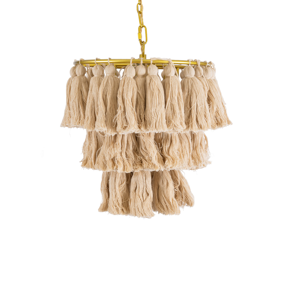 GloboStar® MISSOULA 02084 Boho Κρεμαστό Φωτιστικό Οροφής Μονόφωτο 1 x E27 AC220-240V IP20 - Φ30 x Υ40cm - Μπεζ Λεπτό Νήμα Βαμβακερό και Χρυσό Μεταλλικό Πλέγμα - 5 Χρόνια Εγγύηση - ledmania.gr
