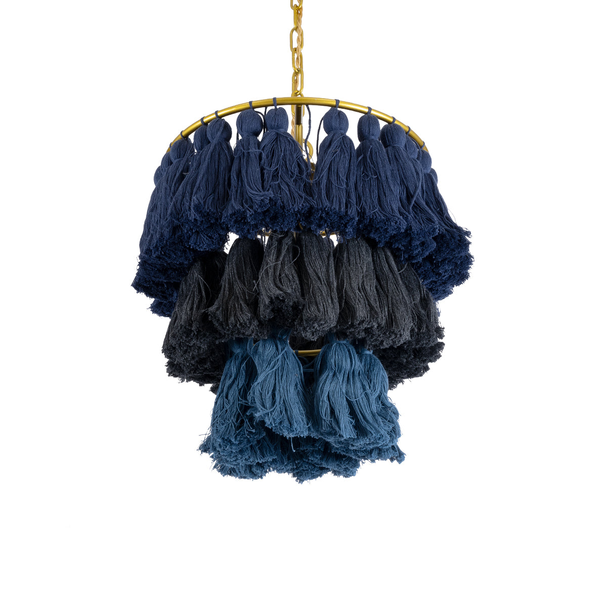 GloboStar® MISSOULA 02085 Boho Κρεμαστό Φωτιστικό Οροφής Μονόφωτο 1 x E27 AC220-240V IP20 - Φ30 x Υ40cm - Μπλε Σκούρο με Μαύρο και Μπλε Λεπτό Νήμα Βαμβακερό και Χρυσό Μεταλλικό Πλέγμα - 5 Χρόνια Εγγύηση - ledmania.gr