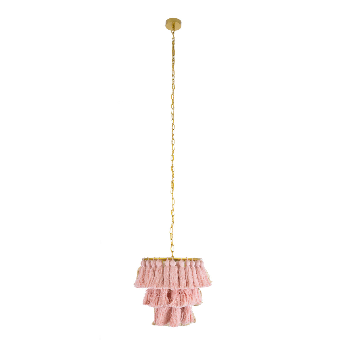 GloboStar® MISSOULA 02086 Boho Κρεμαστό Φωτιστικό Οροφής Μονόφωτο 1 x E27 AC220-240V IP20 - Φ30 x Υ40cm - Ροζ Λεπτό Νήμα Βαμβακερό και Χρυσό Μεταλλικό Πλέγμα - 5 Χρόνια Εγγύηση - ledmania.gr