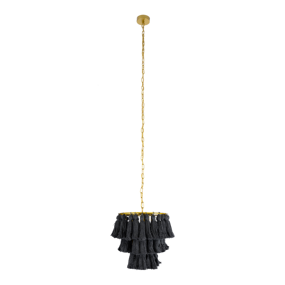 GloboStar® MISSOULA 02087 Boho Κρεμαστό Φωτιστικό Οροφής Μονόφωτο 1 x E27 AC220-240V IP20 - Φ30 x Υ40cm - Μαύρο Λεπτό Νήμα Βαμβακερό και Χρυσό Μεταλλικό Πλέγμα - 5 Χρόνια Εγγύηση - ledmania.gr