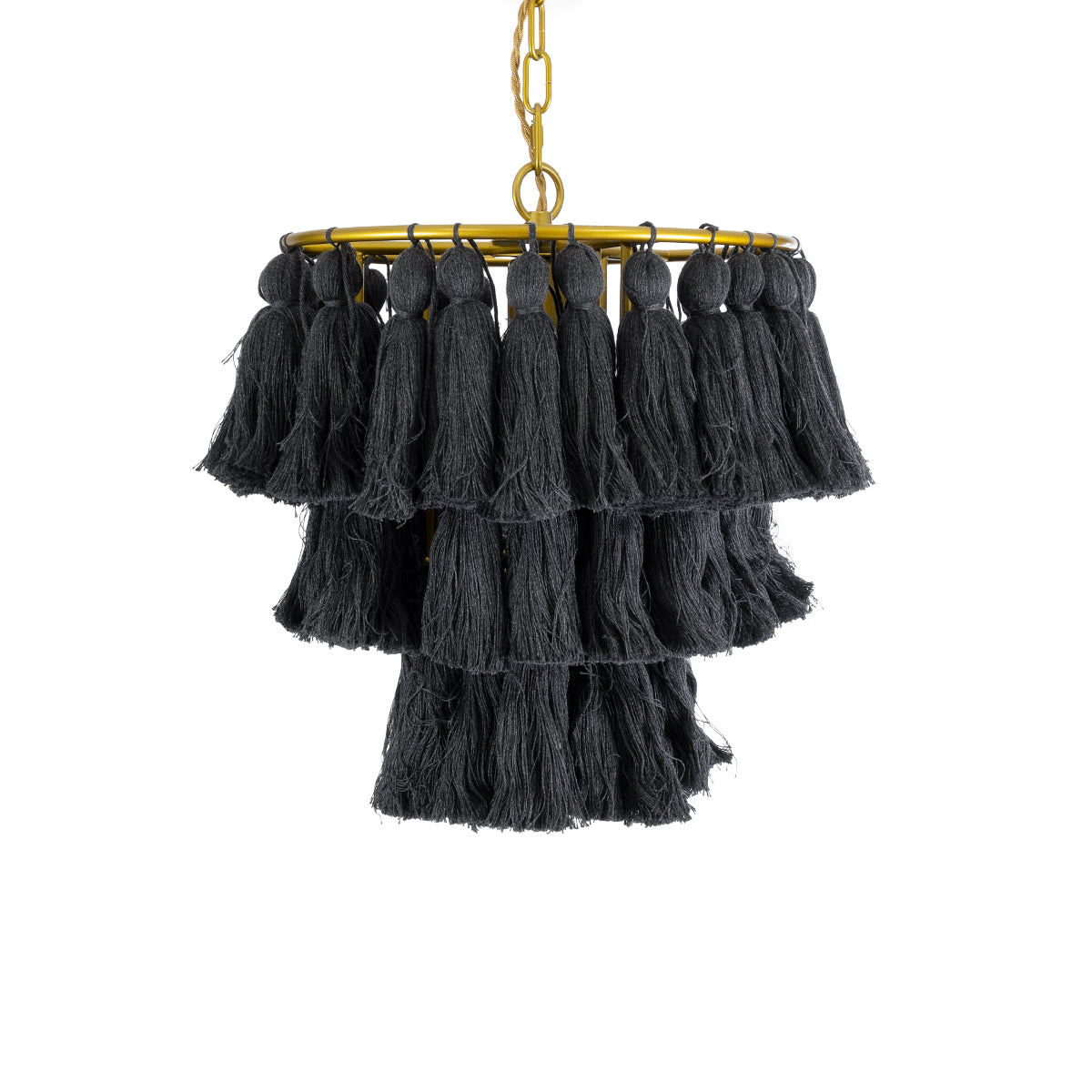 GloboStar® MISSOULA 02087 Boho Κρεμαστό Φωτιστικό Οροφής Μονόφωτο 1 x E27 AC220-240V IP20 - Φ30 x Υ40cm - Μαύρο Λεπτό Νήμα Βαμβακερό και Χρυσό Μεταλλικό Πλέγμα - 5 Χρόνια Εγγύηση - ledmania.gr