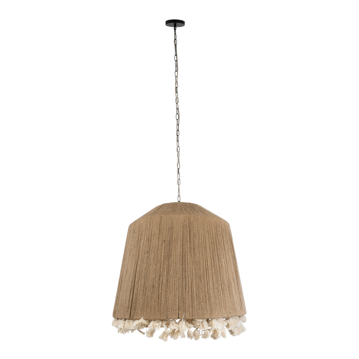 GloboStar® STARVALLEY 02093 Boho Κρεμαστό Φωτιστικό Οροφής Τρίφωτο 3 x E27 AC220-240V IP20 - Φ80 x Υ80cm - Μπεζ Λεπτό Σχοινί Τριχιά Καμπάνα - 5 Χρόνια Εγγύηση - ledmania.gr