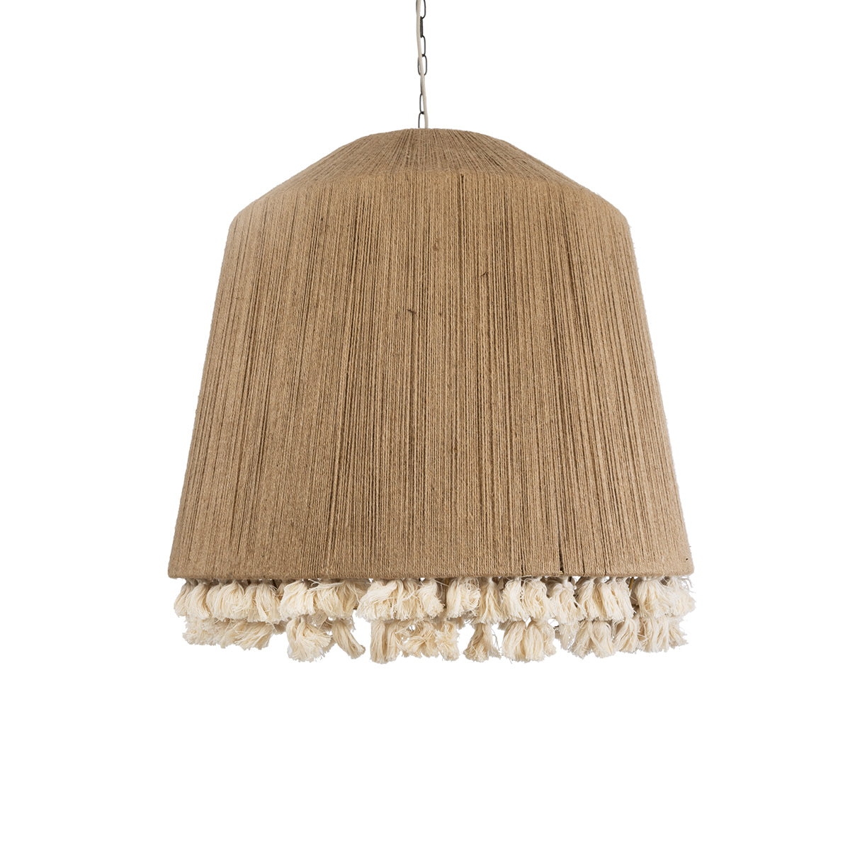 GloboStar® STARVALLEY 02093 Boho Κρεμαστό Φωτιστικό Οροφής Τρίφωτο 3 x E27 AC220-240V IP20 - Φ80 x Υ80cm - Μπεζ Λεπτό Σχοινί Τριχιά Καμπάνα - 5 Χρόνια Εγγύηση - ledmania.gr