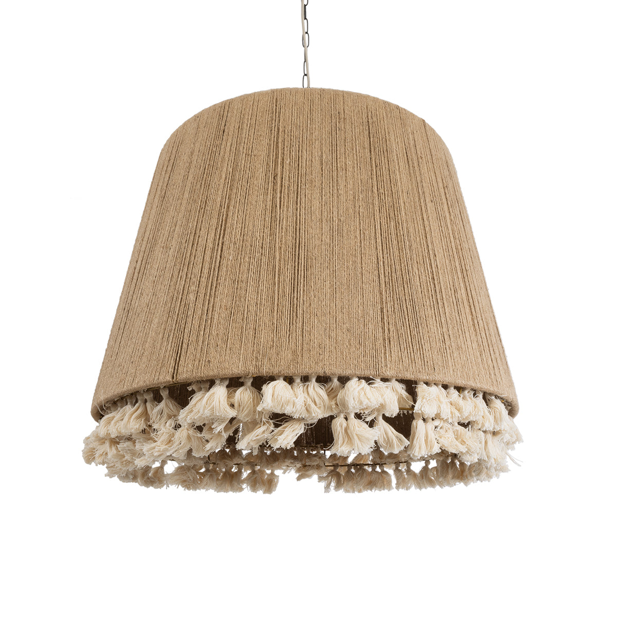 GloboStar® STARVALLEY 02093 Boho Κρεμαστό Φωτιστικό Οροφής Τρίφωτο 3 x E27 AC220-240V IP20 - Φ80 x Υ80cm - Μπεζ Λεπτό Σχοινί Τριχιά Καμπάνα - 5 Χρόνια Εγγύηση - ledmania.gr
