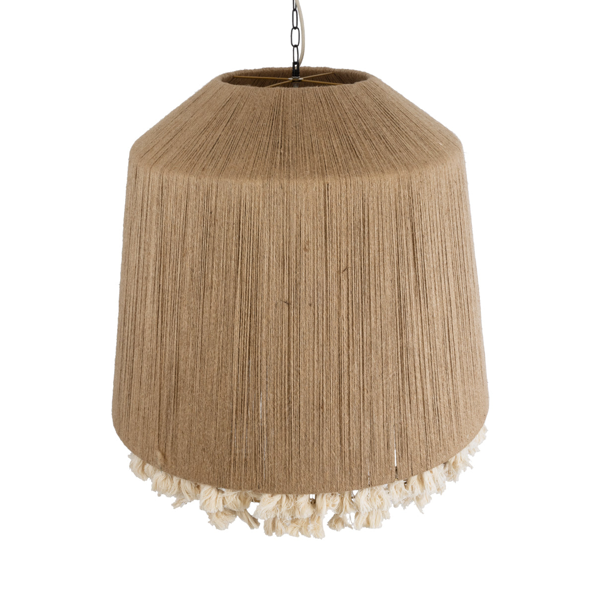 GloboStar® STARVALLEY 02093 Boho Κρεμαστό Φωτιστικό Οροφής Τρίφωτο 3 x E27 AC220-240V IP20 - Φ80 x Υ80cm - Μπεζ Λεπτό Σχοινί Τριχιά Καμπάνα - 5 Χρόνια Εγγύηση - ledmania.gr