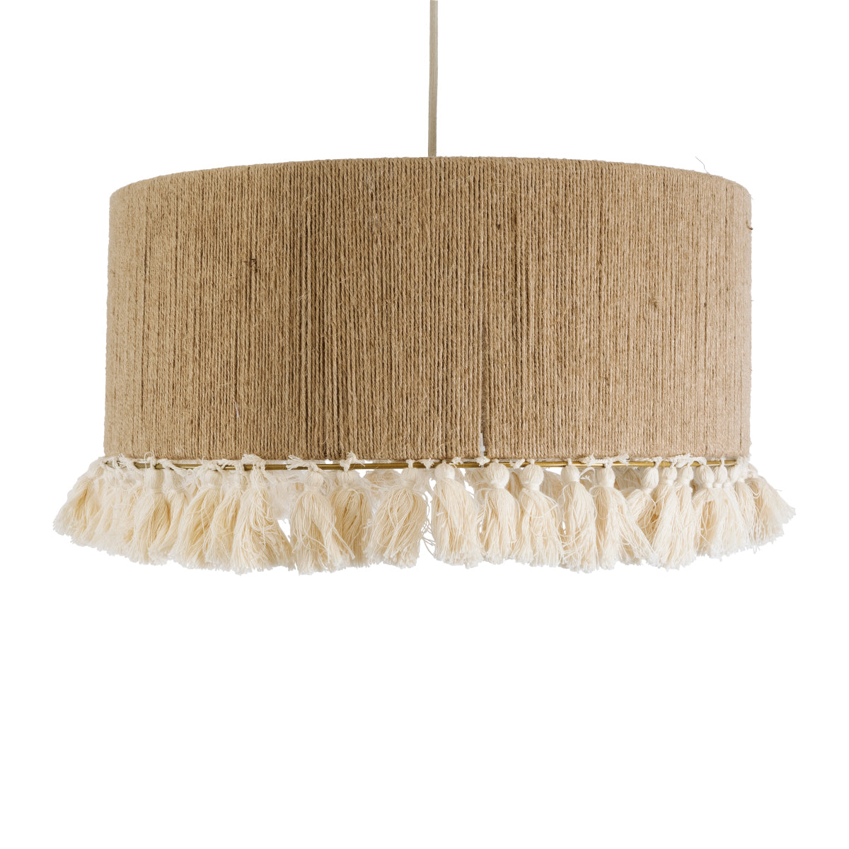 GloboStar® PUERTORICO 02094 Boho Κρεμαστό Φωτιστικό Οροφής Τρίφωτο 3 x E27 AC220-240V IP20 - Φ50 x Υ27cm - Μπεζ με Λευκό Λεπτό Νήμα Πλέγμα Βαμβακερό Καπέλο - 5 Χρόνια Εγγύηση - ledmania.gr