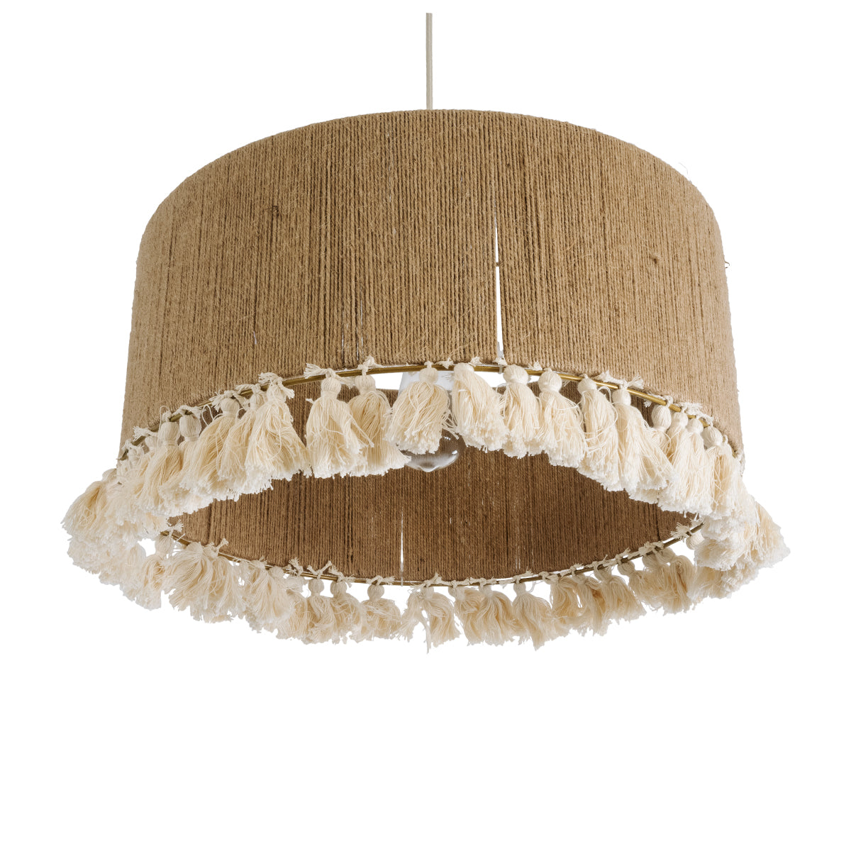 GloboStar® PUERTORICO 02094 Boho Κρεμαστό Φωτιστικό Οροφής Τρίφωτο 3 x E27 AC220-240V IP20 - Φ50 x Υ27cm - Μπεζ με Λευκό Λεπτό Νήμα Πλέγμα Βαμβακερό Καπέλο - 5 Χρόνια Εγγύηση - ledmania.gr