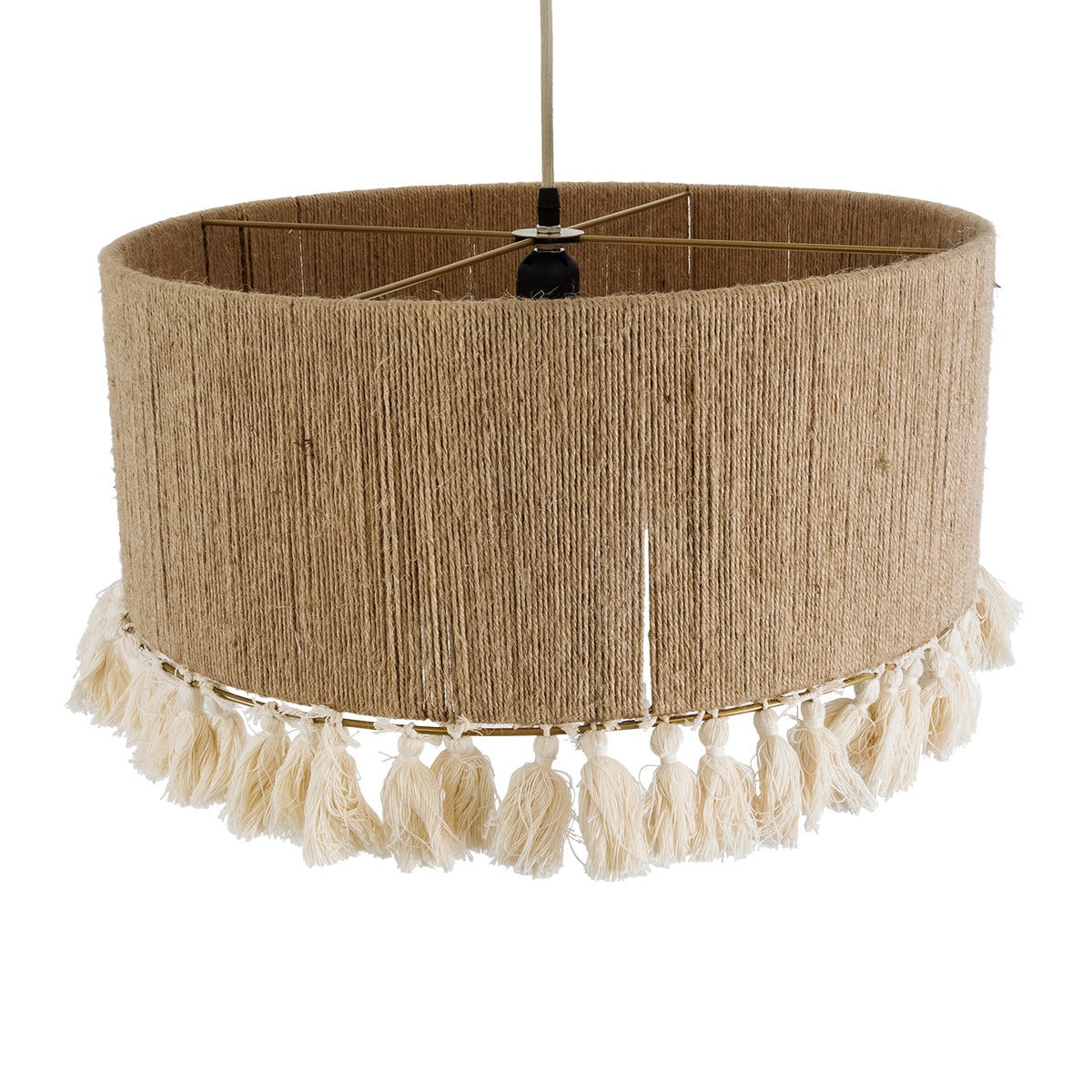 GloboStar® PUERTORICO 02094 Boho Κρεμαστό Φωτιστικό Οροφής Τρίφωτο 3 x E27 AC220-240V IP20 - Φ50 x Υ27cm - Μπεζ με Λευκό Λεπτό Νήμα Πλέγμα Βαμβακερό Καπέλο - 5 Χρόνια Εγγύηση - ledmania.gr
