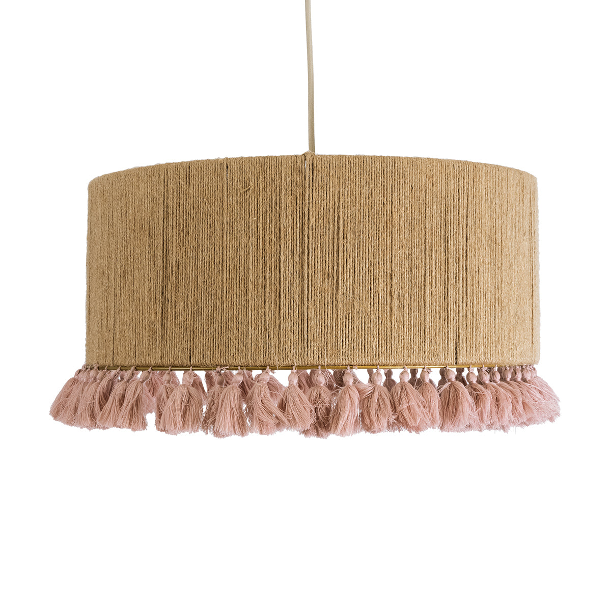 GloboStar® PUERTORICO 02096 Boho Κρεμαστό Φωτιστικό Οροφής Μονόφωτο 1 x E27 AC220-240V IP20 - Φ50 x Υ27cm - Μπεζ με Ροζ Λεπτό Νήμα Πλέγμα Βαμβακερό Καπέλο - 5 Χρόνια Εγγύηση - ledmania.gr
