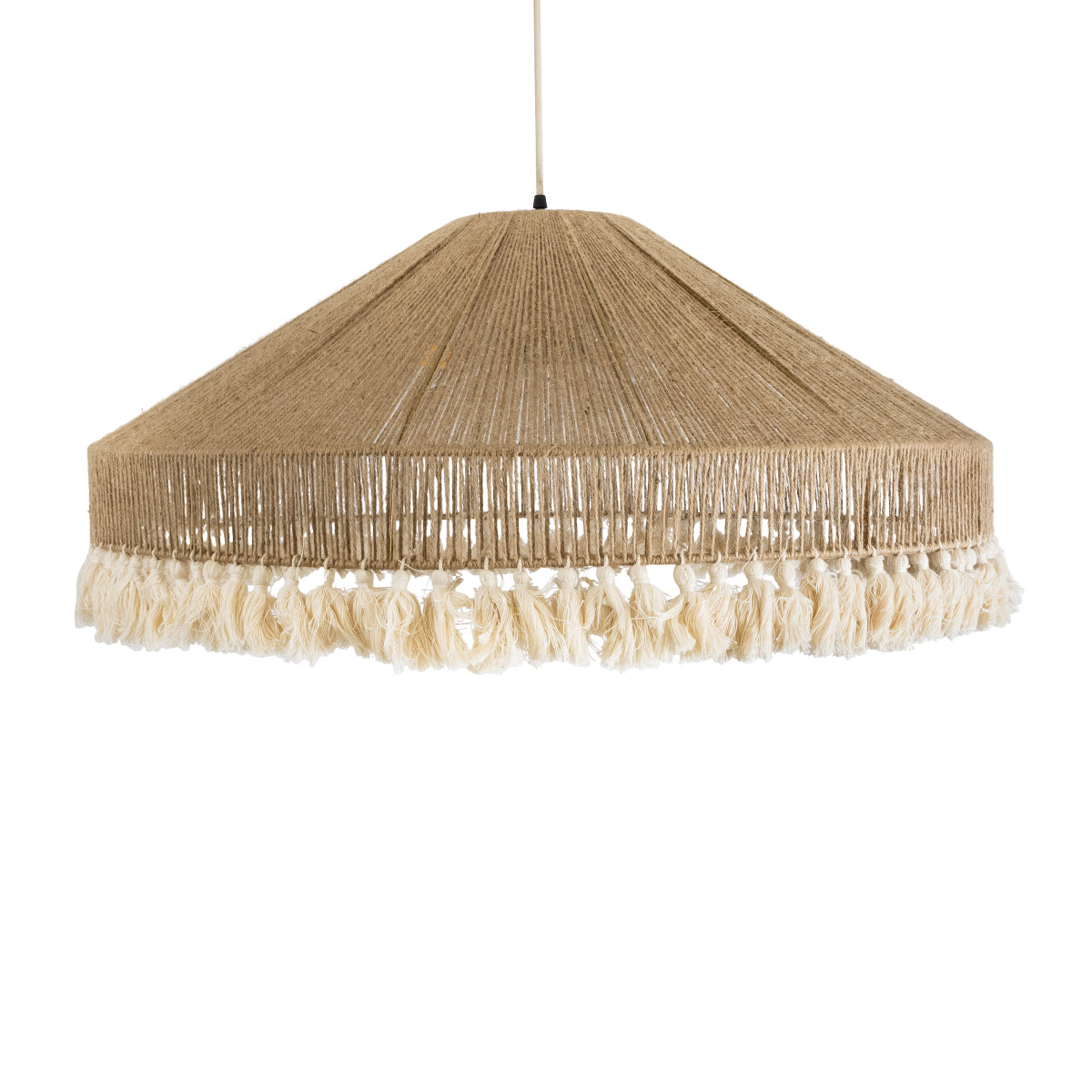GloboStar® MAZU 02099 Boho Κρεμαστό Φωτιστικό Οροφής Τριφωτο 3 x E27 AC220-240V IP20 - Φ80 x Υ35cm - Μπεζ με Λευκό Λεπτό Νήμα Πλέγμα Βαμβακερό Καπέλο - 5 Χρόνια Εγγύηση - ledmania.gr