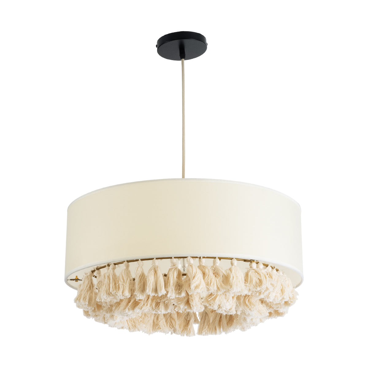 GloboStar® GINGER 02100 Boho Κρεμαστό Φωτιστικό Οροφής Μονόφωτο 1 x E27 AC220-240V IP20 - Φ50 x Υ25cm - Μπεζ Υφασμάτινο με Μπεζ Λεπτό Νήμα Πλέγμα Βαμβακερό Καπέλο - 5 Χρόνια Εγγύηση - ledmania.gr
