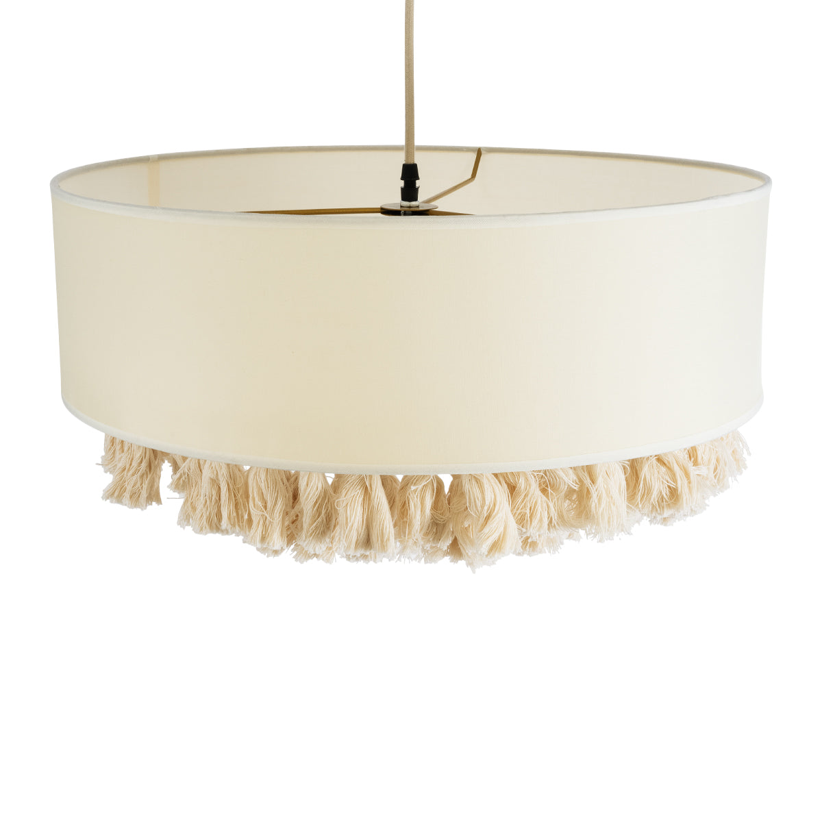 GloboStar® GINGER 02100 Boho Κρεμαστό Φωτιστικό Οροφής Μονόφωτο 1 x E27 AC220-240V IP20 - Φ50 x Υ25cm - Μπεζ Υφασμάτινο με Μπεζ Λεπτό Νήμα Πλέγμα Βαμβακερό Καπέλο - 5 Χρόνια Εγγύηση - ledmania.gr