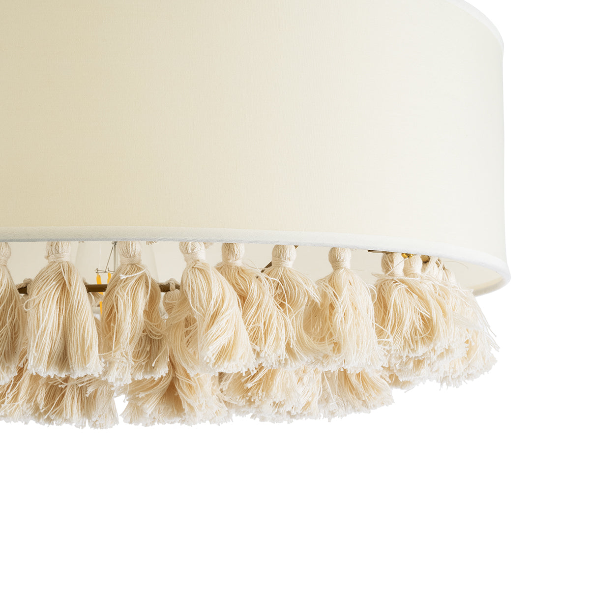GloboStar® GINGER 02100 Boho Κρεμαστό Φωτιστικό Οροφής Μονόφωτο 1 x E27 AC220-240V IP20 - Φ50 x Υ25cm - Μπεζ Υφασμάτινο με Μπεζ Λεπτό Νήμα Πλέγμα Βαμβακερό Καπέλο - 5 Χρόνια Εγγύηση - ledmania.gr