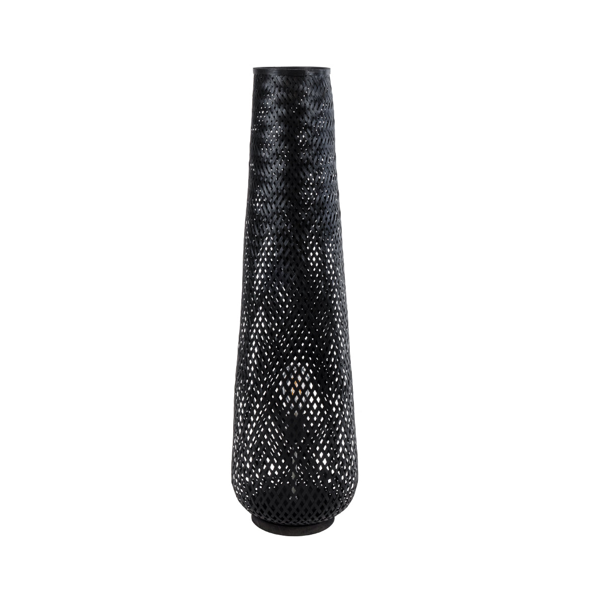 GloboStar® MAMIZU 02110 Boho Επιδαπέδιο Φωτιστικό Μονόφωτο 1 x E27 AC220-240V IP20 - Φ28 x Υ93cm - Μαύρο Ξύλινο Ρατάν Πλέγμα - 5 Χρόνια Εγγύηση - ledmania.gr
