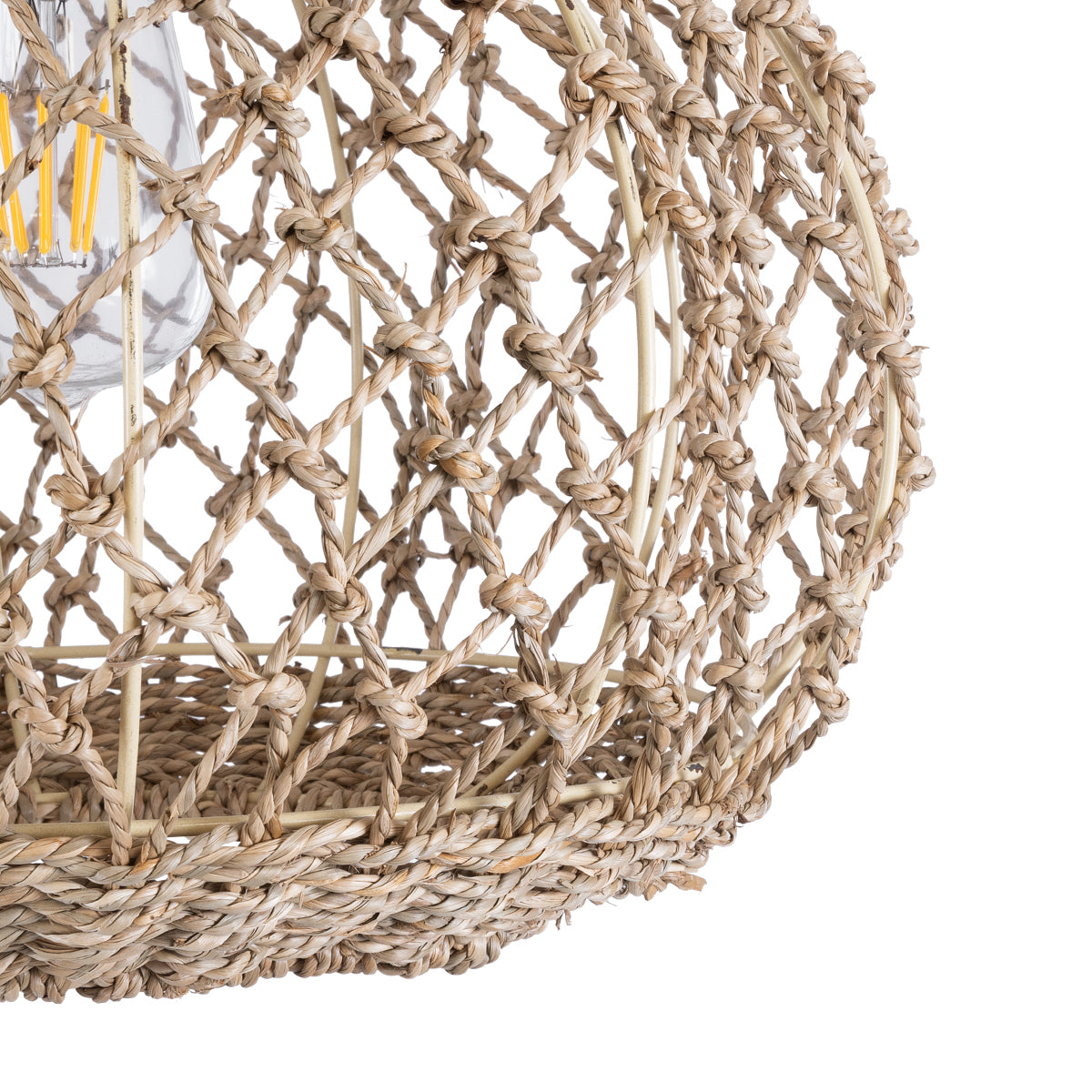 GloboStar® ECUADOR 02115 Boho Κρεμαστό Φωτιστικό Οροφής Μονόφωτο 1 x E27 AC220-240V IP20 - Φ35 x Υ28cm - Μπεζ Seagrass - Φύκι Πλέγμα Καμπάνα - 5 Χρόνια Εγγύηση - ledmania.gr
