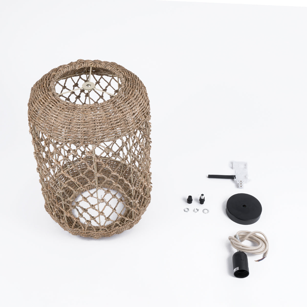 GloboStar® NIMBLIN 02117 Boho Κρεμαστό Φωτιστικό Οροφής Μονόφωτο 1 x E27 AC220-240V IP20 - Φ28 x Υ40cm - Μπεζ Seagrass - Φύκι Πλέγμα - 5 Χρόνια Εγγύηση - ledmania.gr