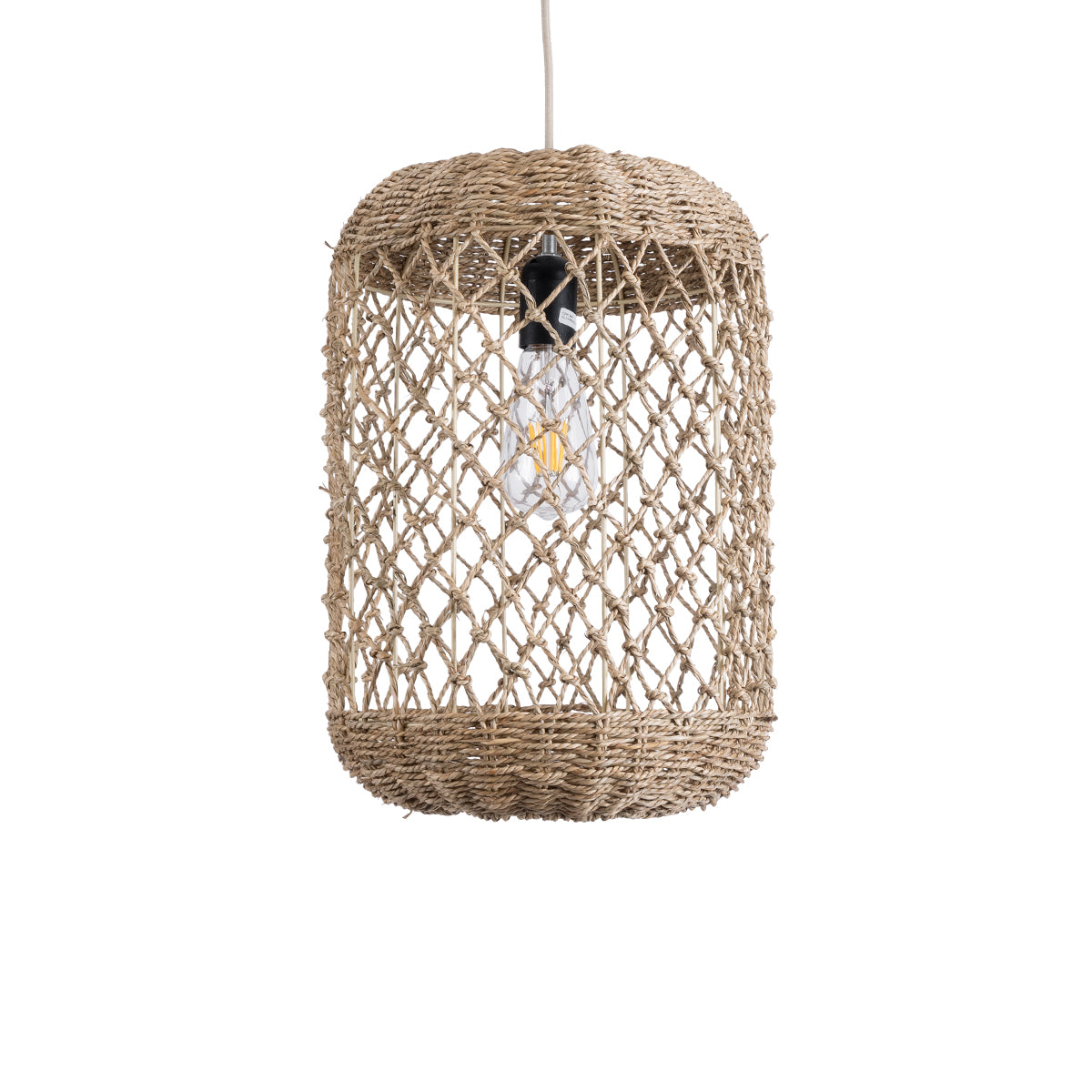 GloboStar® NIMBLIN 02117 Boho Κρεμαστό Φωτιστικό Οροφής Μονόφωτο 1 x E27 AC220-240V IP20 - Φ28 x Υ40cm - Μπεζ Seagrass - Φύκι Πλέγμα - 5 Χρόνια Εγγύηση - ledmania.gr