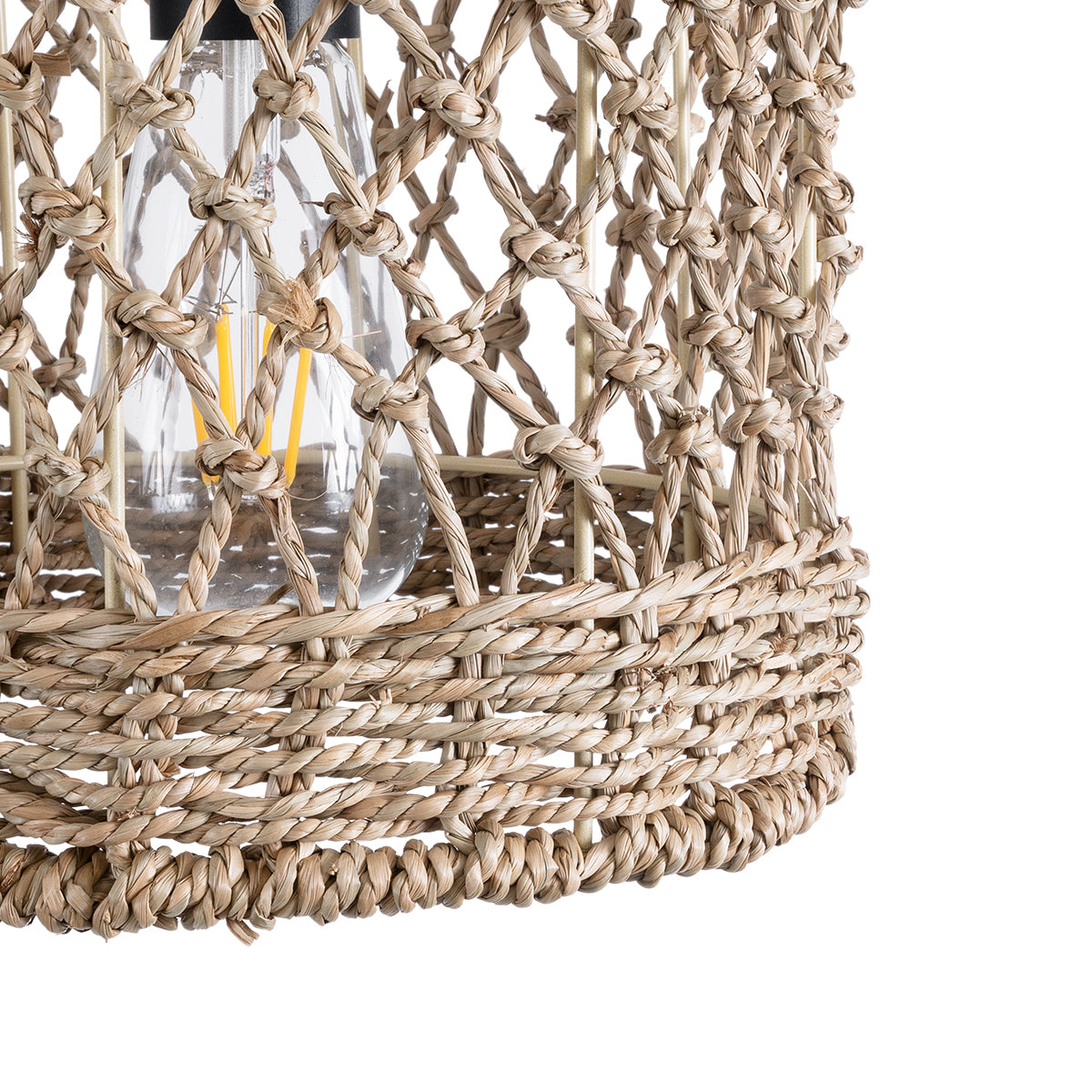 GloboStar® NIMBLIN 02120 Boho Κρεμαστό Φωτιστικό Οροφής Μονόφωτο 1 x E27 AC220-240V IP20 - Φ20 x Υ20cm - Μπεζ Seagrass - Φύκι Πλέγμα - 5 Χρόνια Εγγύηση - ledmania.gr