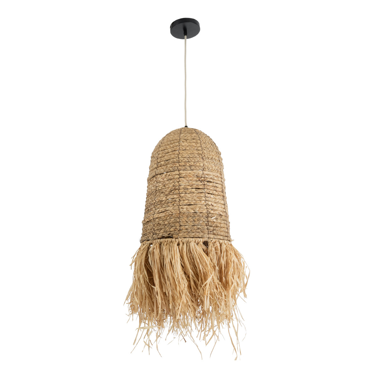 GloboStar® KALENA 02170 Boho Κρεμαστό Φωτιστικό Οροφής Μονόφωτο 1 x E27 AC220-240V IP20 - Φ30 x Υ70cm - Μπεζ Ξύλινο Μπαμπού Πλέγμα Καμπάνα - 5 Χρόνια Εγγύηση - ledmania.gr