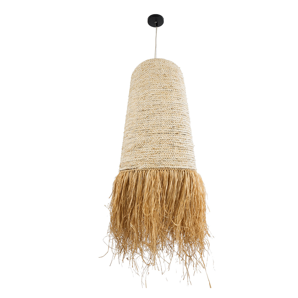 GloboStar® AREMBEPE 02171 Boho Κρεμαστό Φωτιστικό Μονόφωτο 1 x E27 AC220-240V IP20 - Φ50 x Υ150cm - Μπεζ Φυσική Ράφια Νήμα Πλέγμα Καμπάνα - 5 Χρόνια Εγγύηση - ledmania.gr