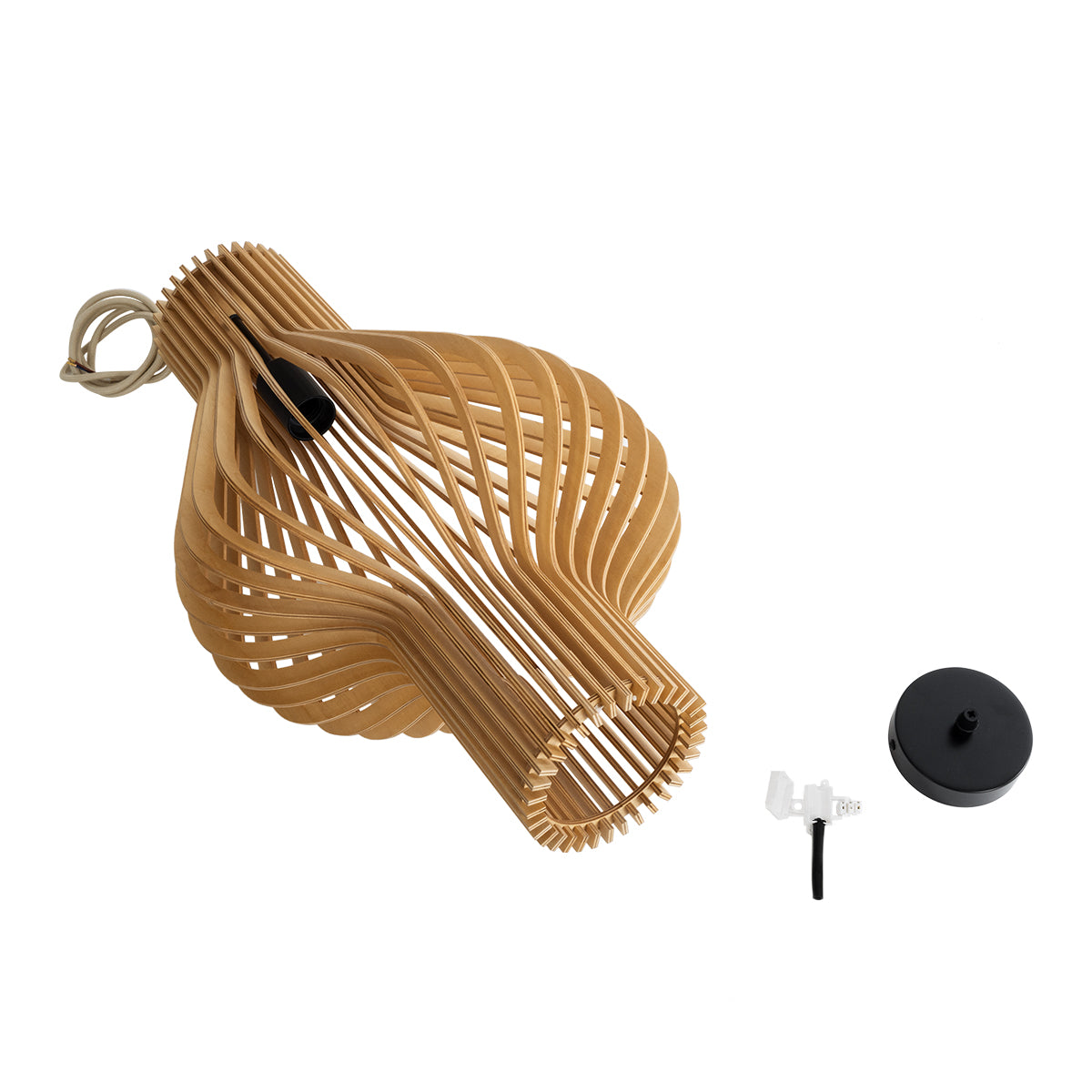 GloboStar® MIHIRO 02172 Boho Κρεμαστό Φωτιστικό Οροφής Μονόφωτο 1 x E27 AC220-240V IP20 - Φ32 x Υ56cm - Καφέ Ξύλινο Πλέγμα - 5 Χρόνια Εγγύηση - ledmania.gr