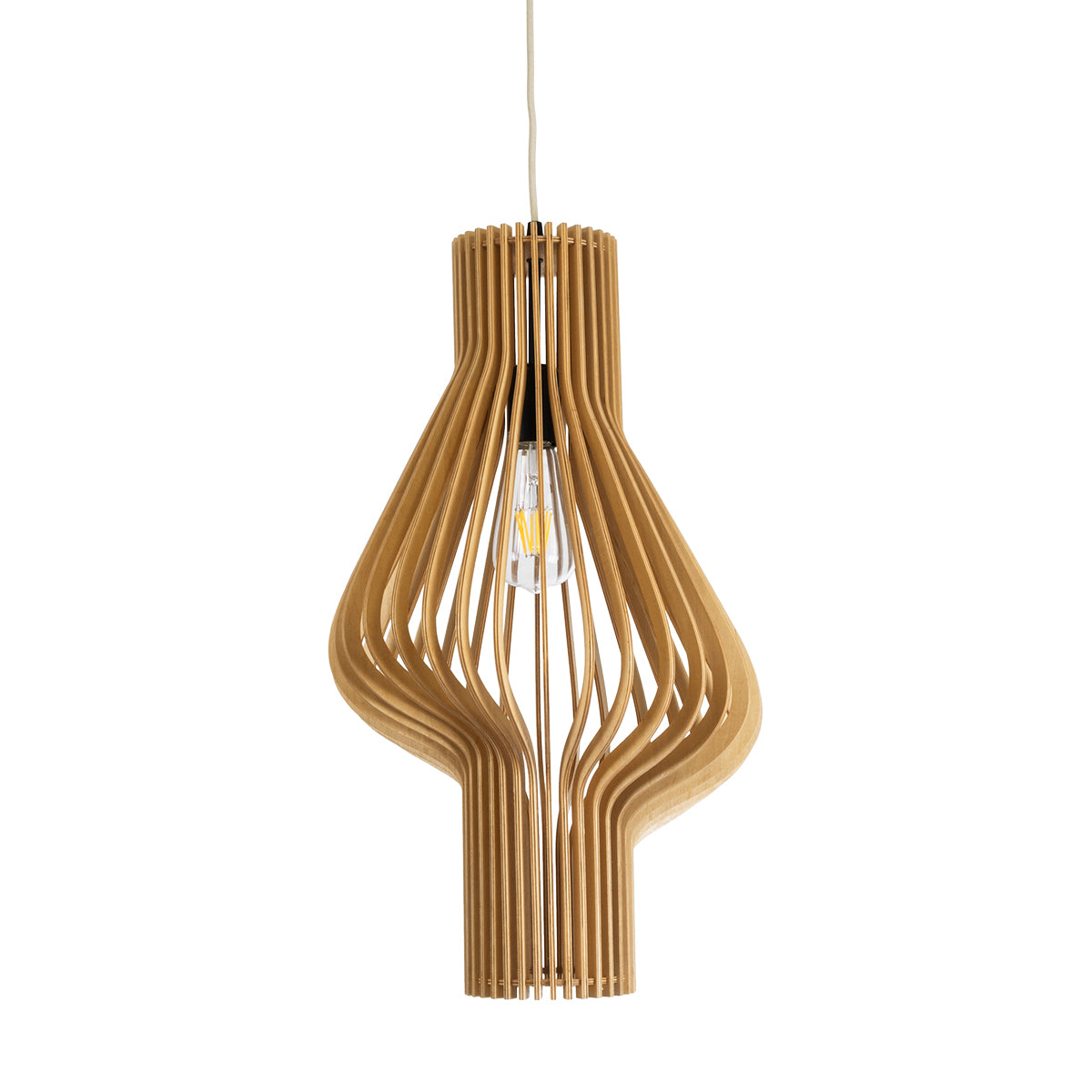 GloboStar® MIHIRO 02172 Boho Κρεμαστό Φωτιστικό Οροφής Μονόφωτο 1 x E27 AC220-240V IP20 - Φ32 x Υ56cm - Καφέ Ξύλινο Πλέγμα - 5 Χρόνια Εγγύηση - ledmania.gr