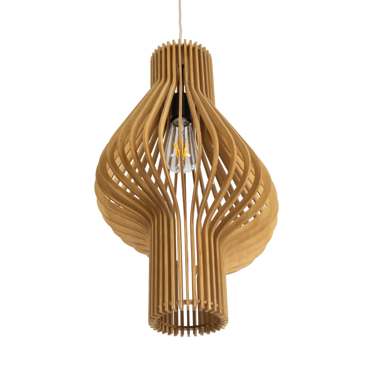 GloboStar® MIHIRO 02172 Boho Κρεμαστό Φωτιστικό Οροφής Μονόφωτο 1 x E27 AC220-240V IP20 - Φ32 x Υ56cm - Καφέ Ξύλινο Πλέγμα - 5 Χρόνια Εγγύηση - ledmania.gr