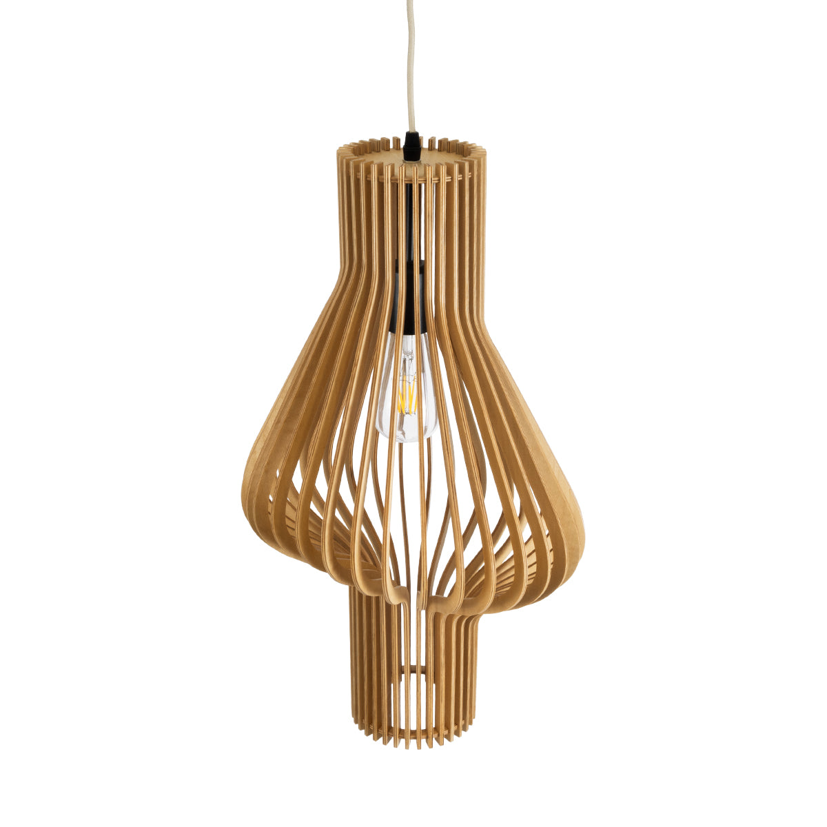 GloboStar® MIHIRO 02172 Boho Κρεμαστό Φωτιστικό Οροφής Μονόφωτο 1 x E27 AC220-240V IP20 - Φ32 x Υ56cm - Καφέ Ξύλινο Πλέγμα - 5 Χρόνια Εγγύηση - ledmania.gr