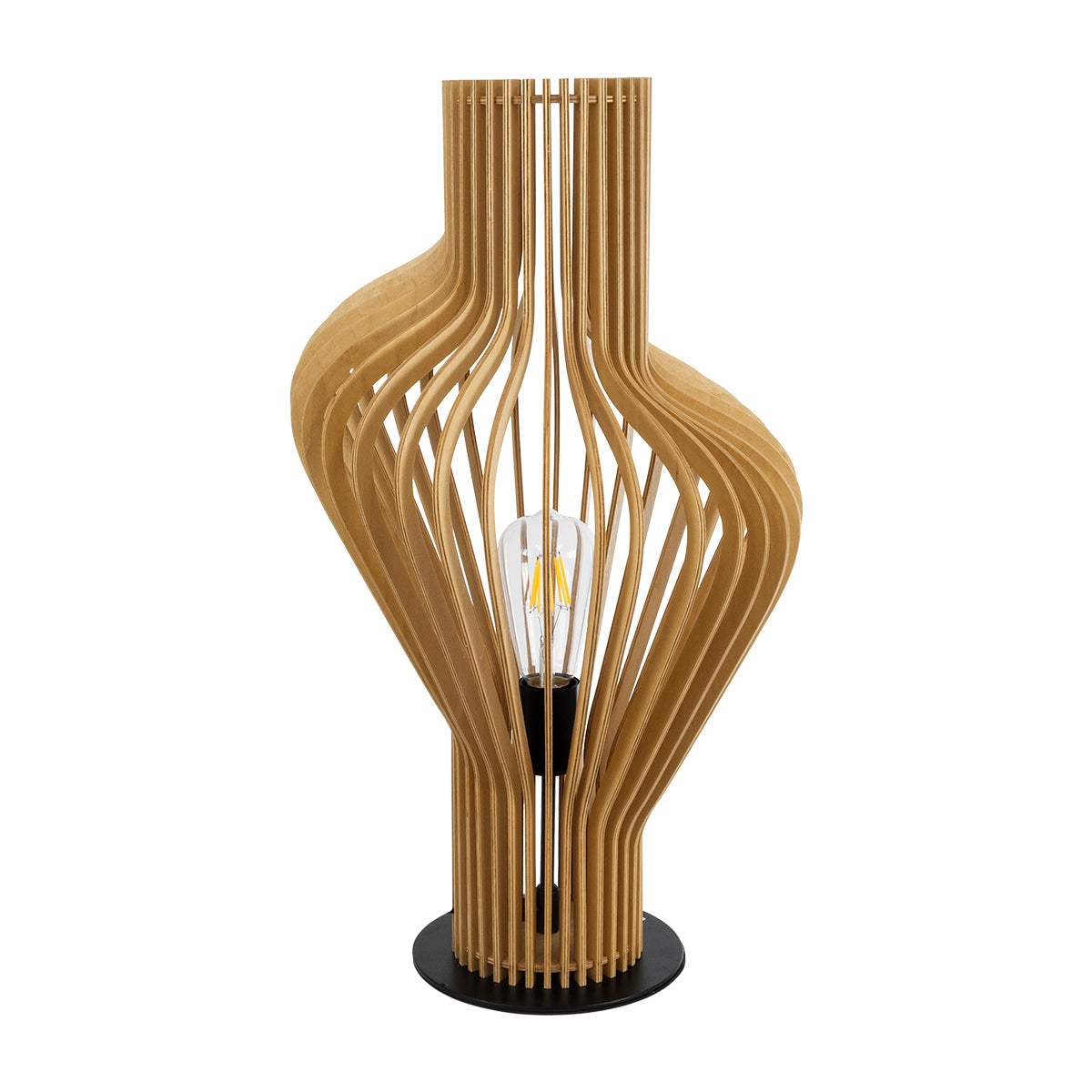 GloboStar® MIHIRO 02176 Boho Επιτραπέζιο Φωτιστικό Μονόφωτο 1 x E27 AC220-240V IP20 - Φ33 x Υ57cm - Καφέ Ξύλινο με Μαύρη Μεταλλική Βάση Πλέγμα - 5 Χρόνια Εγγύηση - ledmania.gr