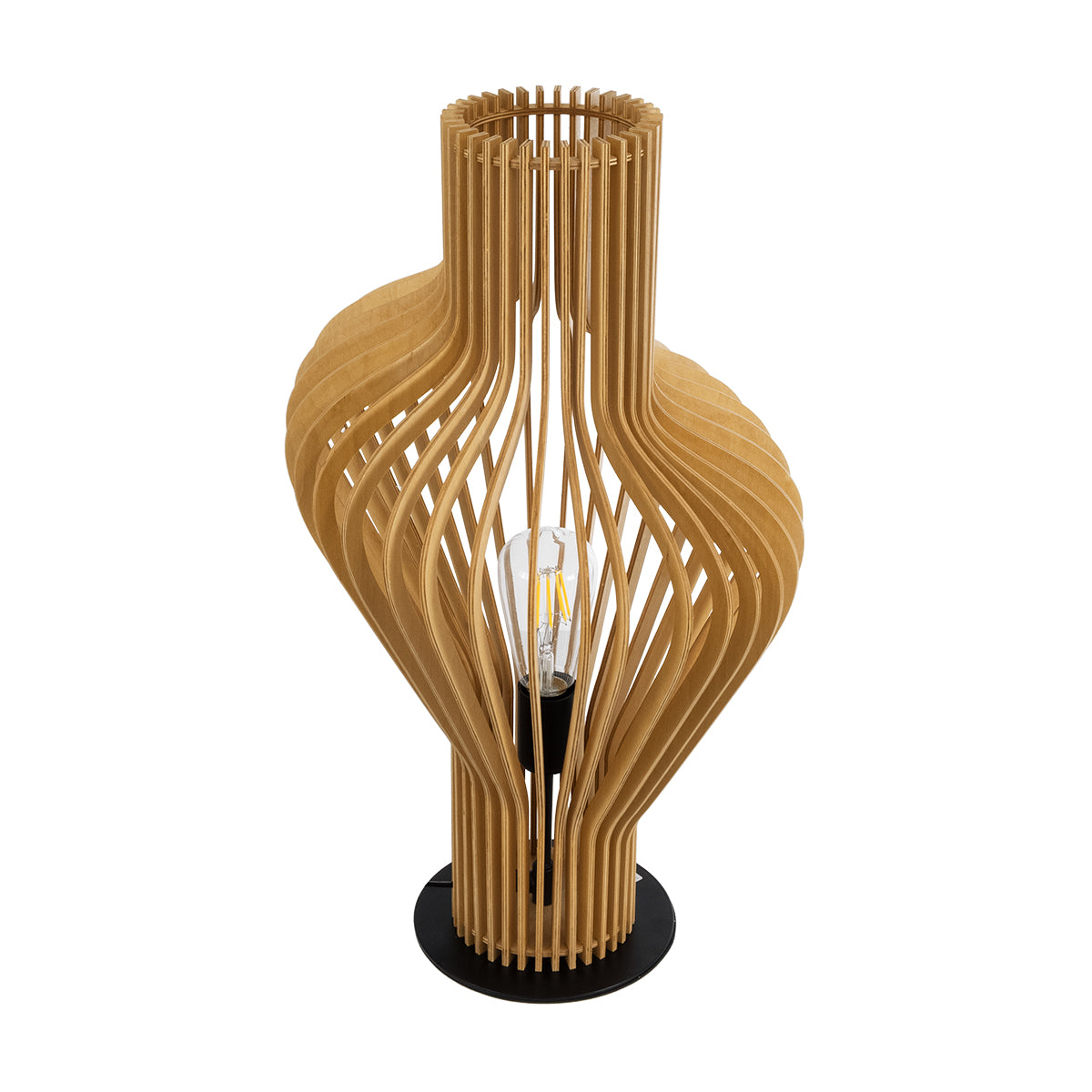 GloboStar® MIHIRO 02176 Boho Επιτραπέζιο Φωτιστικό Μονόφωτο 1 x E27 AC220-240V IP20 - Φ33 x Υ57cm - Καφέ Ξύλινο με Μαύρη Μεταλλική Βάση Πλέγμα - 5 Χρόνια Εγγύηση - ledmania.gr